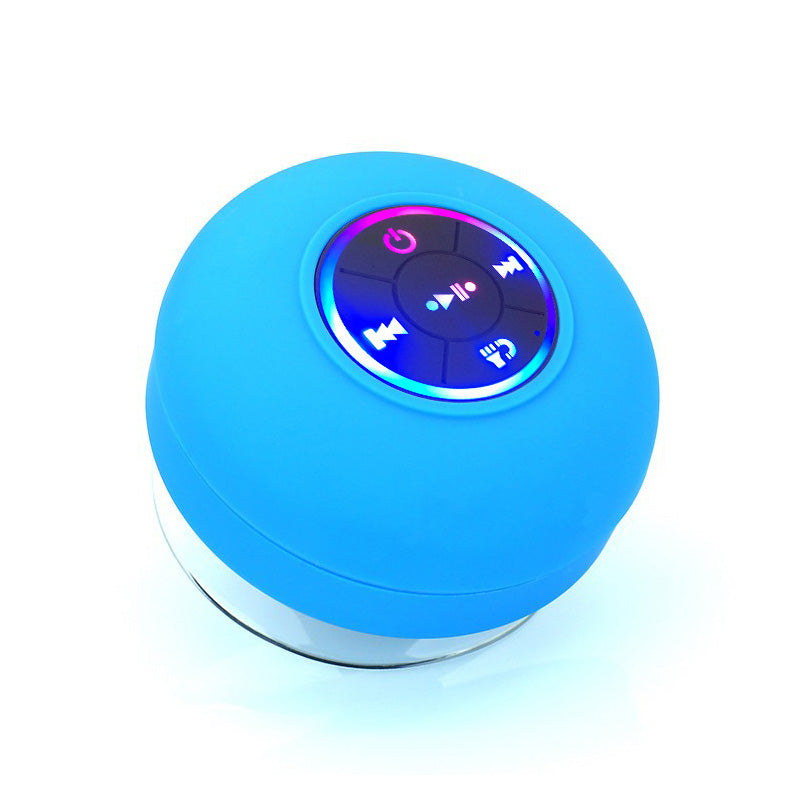 Waterproof Sky Shower Bluetooth Speaker. Withstand water, dust, and drops. Portable size, easy to carry and attach to any surface with suction cup. Freedom to enjoy your music anywhere.