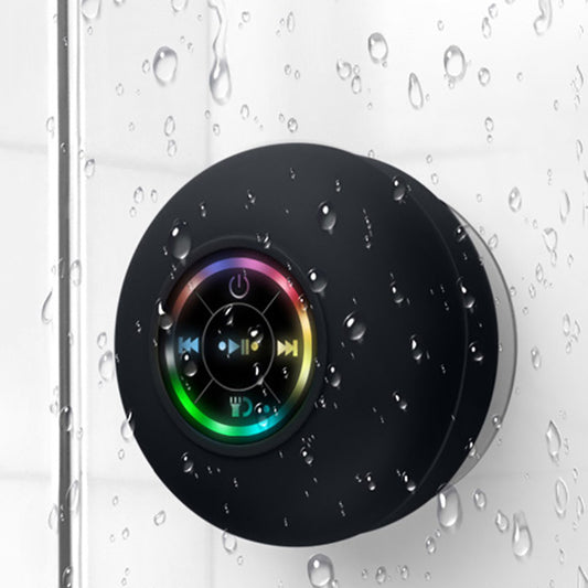 Waterproof Sky Shower Bluetooth Speaker. Withstand water, dust, and drops. Portable size, easy to carry and attach to any surface with suction cup. Freedom to enjoy your music anywhere.